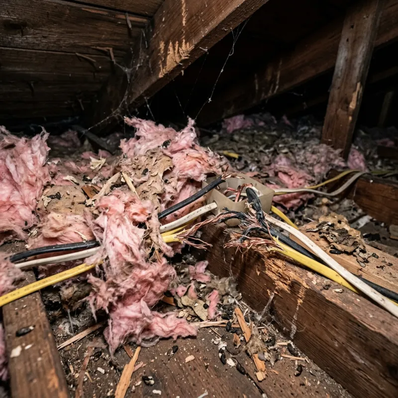 Contaminated ceiling insulation being assessed in a Gladysdale roof space