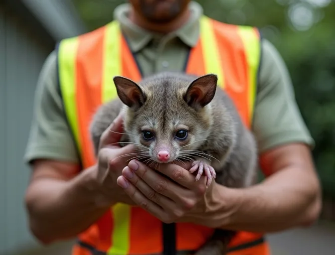 Animal handler safely recovering a deceased possum in Gladysdale