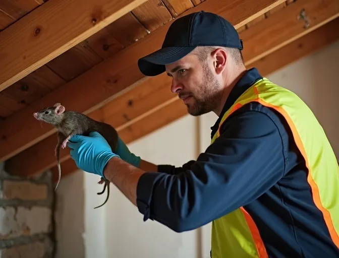 Technician inspecting a roof cavity for a dead rat in Gladysdale